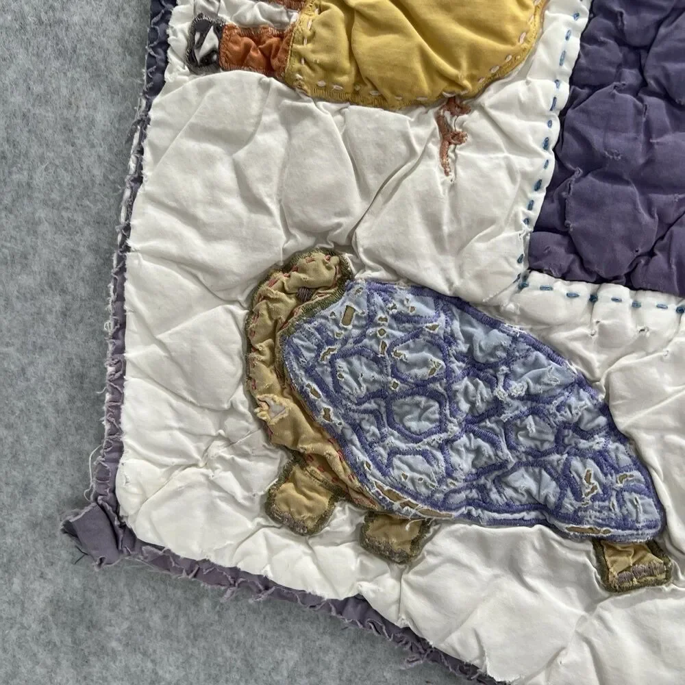Vintage Garnet Hill Baby Crib Quilt Animals tattered distressed 31x39
